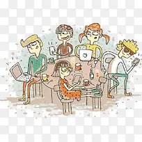 手绘卡通人物聚餐图案-空若网 手绘卡通人物聚餐图案-空若网