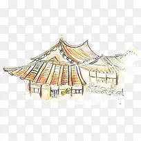 黄色手绘水彩房屋-空若网 黄色手绘水彩房屋-空若网