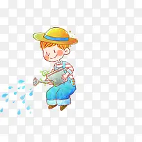 手绘可爱浇水男孩-空若网 手绘可爱浇水男孩-空若网