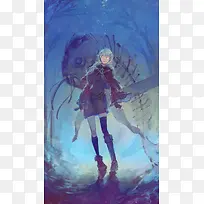 手绘插画男孩与鱼-空若网 手绘插画男孩与鱼-空若网