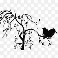 墨迹小鸟树枝-空若网 墨迹小鸟树枝-空若网