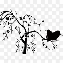 墨迹树枝小鸟-空若网 墨迹树枝小鸟-空若网