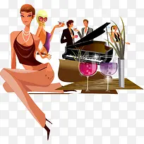 派对上的矢量时尚男女人物-空若网 派对上的矢量时尚男女人物-空若网