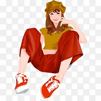 戴黄帽的时尚女人矢量素材-空若网 戴黄帽的时尚女人矢量素材-空若网