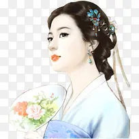 手拿古扇清秀女子古风手绘-空若网 手拿古扇清秀女子古风手绘-空若网