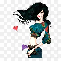 手绘卡通绿衣女子-空若网 手绘卡通绿衣女子-空若网