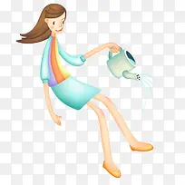 卡通可爱女孩浇水-空若网 卡通可爱女孩浇水-空若网