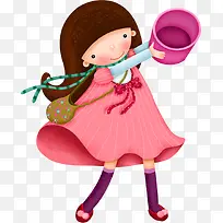 可爱浇水女孩手绘-空若网 可爱浇水女孩手绘-空若网