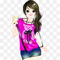 手绘粉色可爱女孩-空若网 手绘粉色可爱女孩-空若网