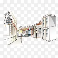 手绘街头景象-空若网 手绘街头景象-空若网