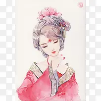 手绘水彩古风美女-空若网 手绘水彩古风美女-空若网