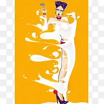 手绘美女黄底插画-空若网 手绘美女黄底插画-空若网