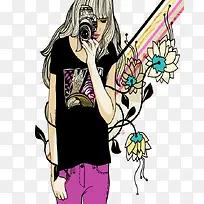 摄影女孩插画-空若网 摄影女孩插画-空若网