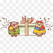 矢量礼物前的猪-空若网 矢量礼物前的猪-空若网