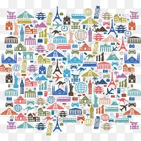 彩色手绘世界建筑-空若网 彩色手绘世界建筑-空若网