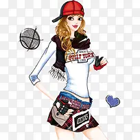 手绘时尚运动休闲女孩-空若网 手绘时尚运动休闲女孩-空若网