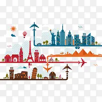 矢量图 扁平化 城市剪影 彩色-空若网 矢量图 扁平化 城市剪影 彩色-空若网