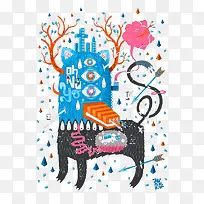 蓝色怪兽建筑插画-空若网 蓝色怪兽建筑插画-空若网