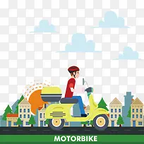 矢量建筑和骑摩托的人-空若网 矢量建筑和骑摩托的人-空若网