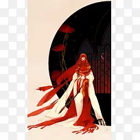 手绘中国风红衣插画-空若网 手绘中国风红衣插画-空若网