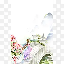 手绘古风西楼插画-空若网 手绘古风西楼插画-空若网