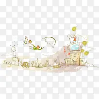 卡通城市插画矢量图-空若网 卡通城市插画矢量图-空若网
