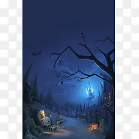 手绘蓝色背景插画-空若网 手绘蓝色背景插画-空若网