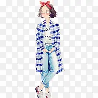 手绘长衬衫女孩-空若网 手绘长衬衫女孩-空若网