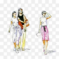 手绘现代时尚人物插图-空若网 手绘现代时尚人物插图-空若网