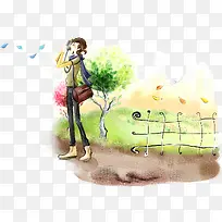 手绘绿色摄影人物-空若网 手绘绿色摄影人物-空若网