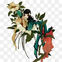 依靠树枝的美女立绘古风-空若网 依靠树枝的美女立绘古风-空若网