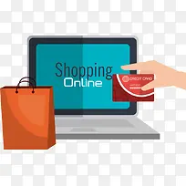 信用卡的手和矢量电脑-空若网 信用卡的手和矢量电脑-空若网