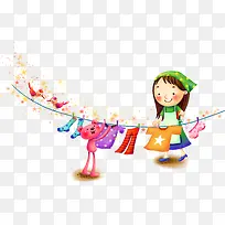 手绘晒衣服艺术插画-空若网 手绘晒衣服艺术插画-空若网