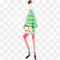 手绘绿色上衣人物-空若网 手绘绿色上衣人物-空若网