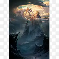 巨龙与云顶天宫插画-空若网 巨龙与云顶天宫插画-空若网