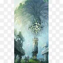 雄伟的世界树建筑插画-空若网 雄伟的世界树建筑插画-空若网