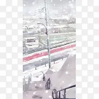 手绘冬景城市插画-空若网 手绘冬景城市插画-空若网
