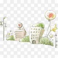 爱心树木建筑彩绘-空若网 爱心树木建筑彩绘-空若网