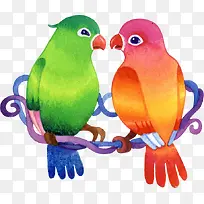 水彩情侣鸟七夕-空若网 水彩情侣鸟七夕-空若网