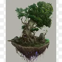 手绘绿色树爷爷插画-空若网 手绘绿色树爷爷插画-空若网