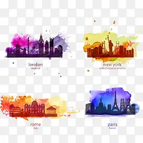 水彩城市剪影-空若网 水彩城市剪影-空若网