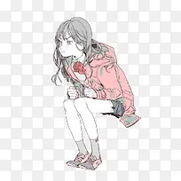 粉色生气少女插画-空若网 粉色生气少女插画-空若网