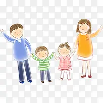 可爱卡通四口之家手绘-空若网 可爱卡通四口之家手绘-空若网