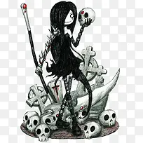 插画人物手拿骷髅头-空若网 插画人物手拿骷髅头-空若网