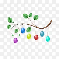 绘制绿叶树枝上挂满彩蛋-空若网 绘制绿叶树枝上挂满彩蛋-空若网