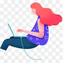 扁平化人物坐着上网-空若网 扁平化人物坐着上网-空若网