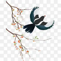 古风喜鹊插画素材-空若网 古风喜鹊插画素材-空若网