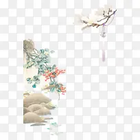 古风树枝花朵水石头-空若网 古风树枝花朵水石头-空若网