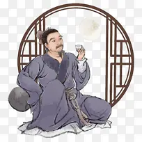 古人 喝酒 赏月 插画-空若网 古人 喝酒 赏月 插画-空若网