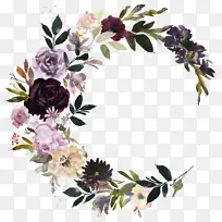 复古水彩紫色玫瑰花环-空若网 复古水彩紫色玫瑰花环-空若网